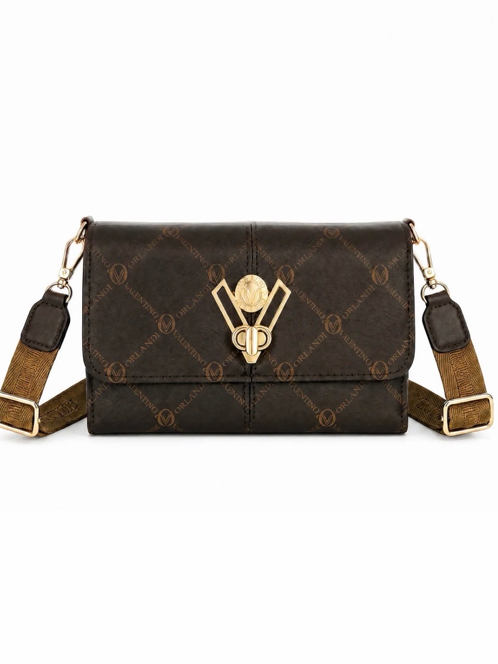 NWT Valentino Orlandi Print Crossbody with Large "V" Lock and Branded Strap